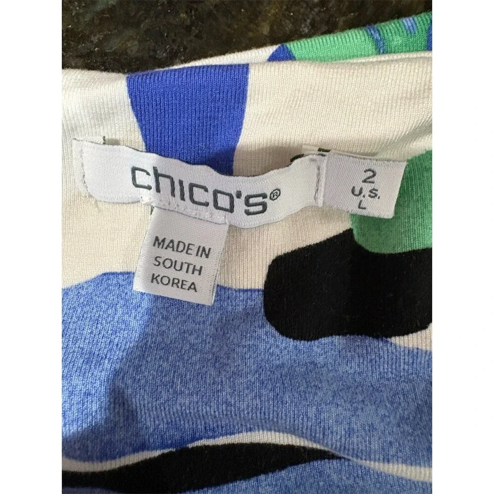 Chico's Blouse Womens Size L Multicolor Tropical Leaf Dolman Scoop Neck - Picture 7 of 9